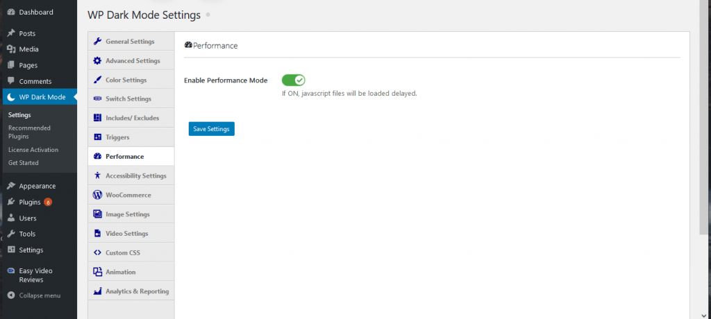 How to enable WP Dark Mode Performance Mode Feature - Get a good score with Google Vital Test 3 enable_WP Dark Mode Performance Mode Feature